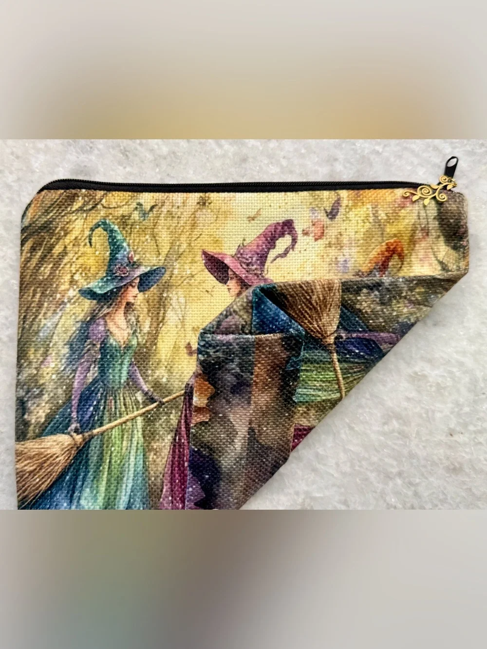 New Fall Halloween Mysterious Forest Witches Zippered Makeup Pencil Bag - 8.5”